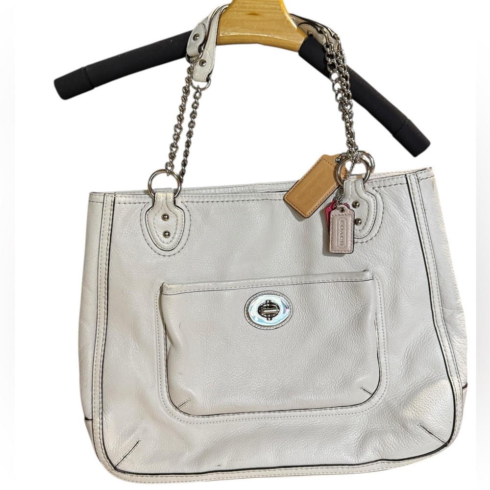 Coach 24081 white leather Y2K vintage chain shoulder strap tote bag - Picture 2 of 14